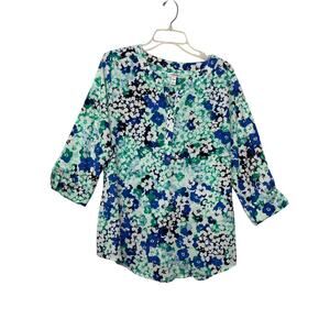 Croft and Barrow shirt blouse top women's XL extra large tunic floral blue whtie